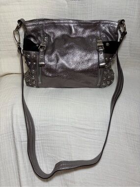 B. Makowsky Metallic Silver Leather Shoulder Bag